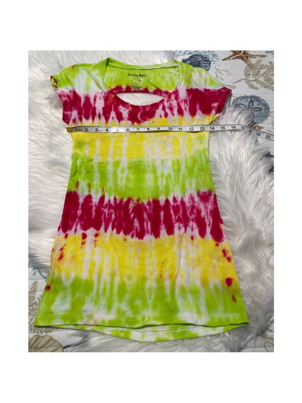Active Basic woman’s Tie-Dye Short Sleeve Tee M Green Pink Yellow